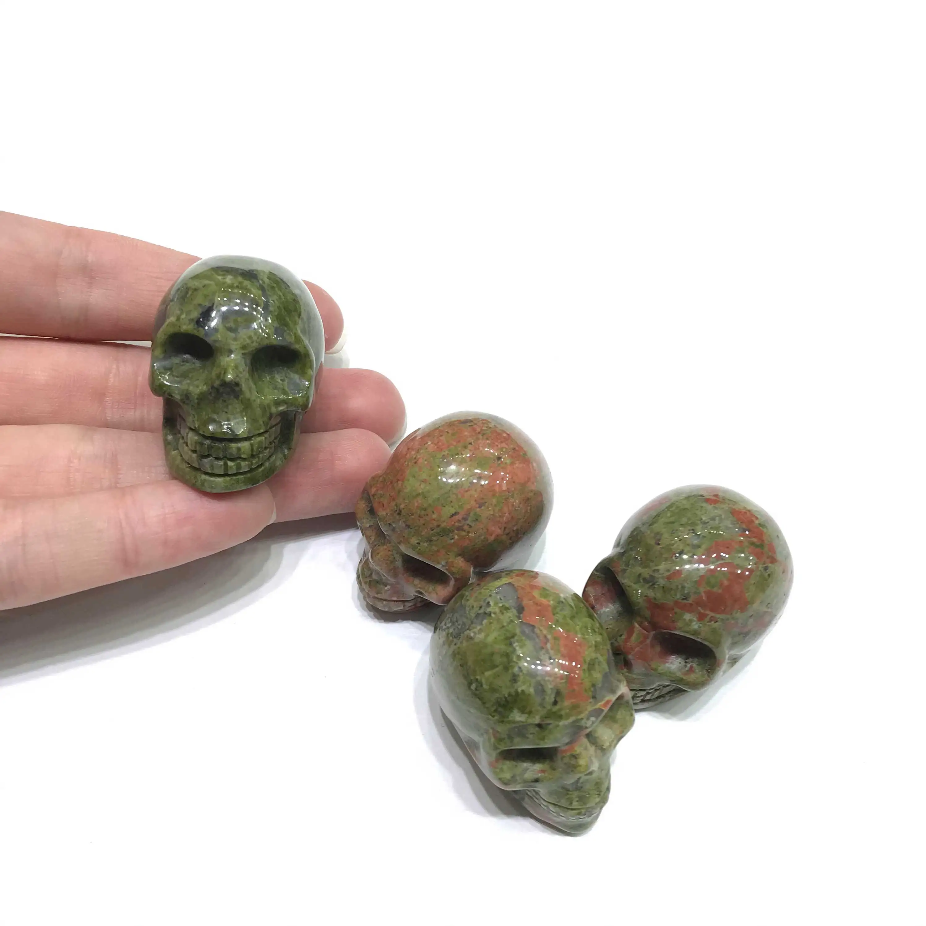 
Natural High Quality Small Unakite Green Red Crystal Skulls For Home Decoration Sale 