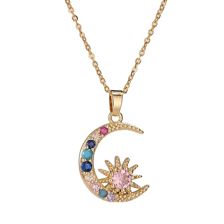 Brass Copper Hot Sale Latest Fashion Star Moon Sun Pendant 18K Gold Plating Zircon Dainty Necklace