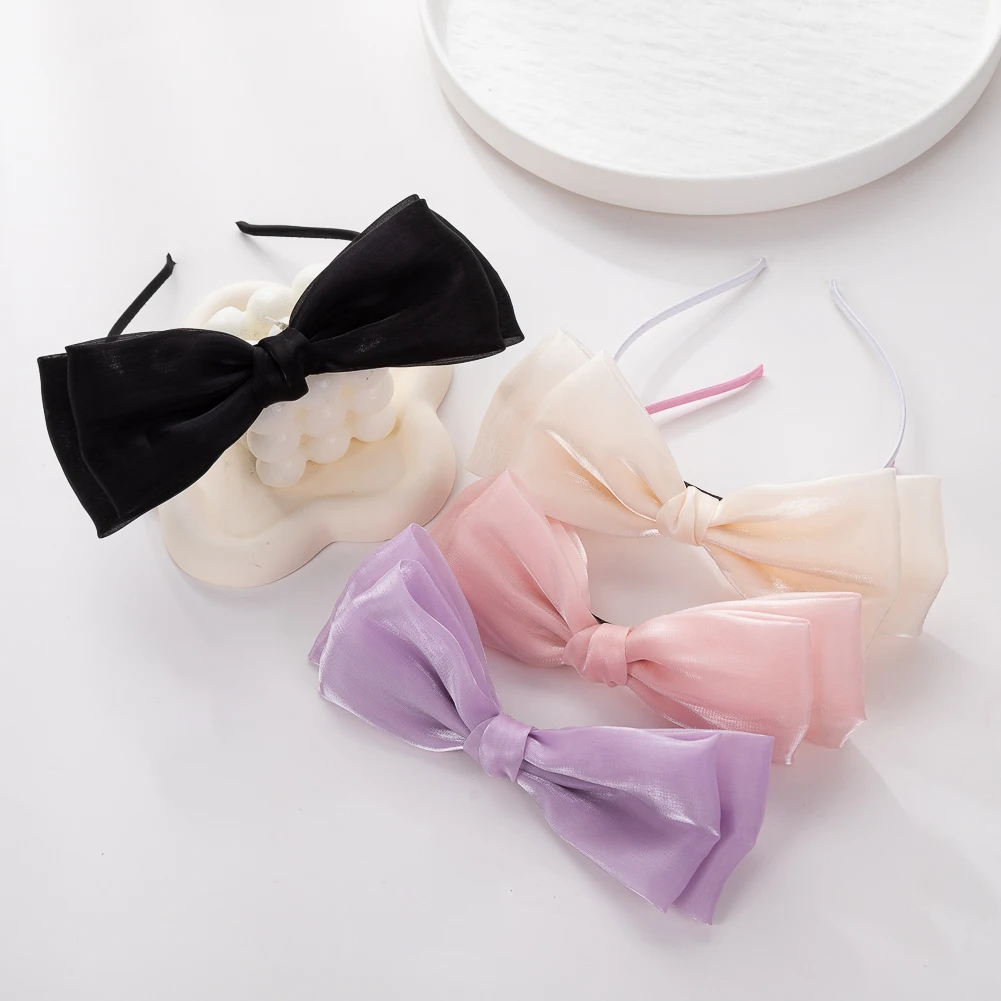 Large Bows Hairband for Women Glitter Gauze Mesh Bows Headbands Bandeau Cheveux Femm For Girl Hair Hoop