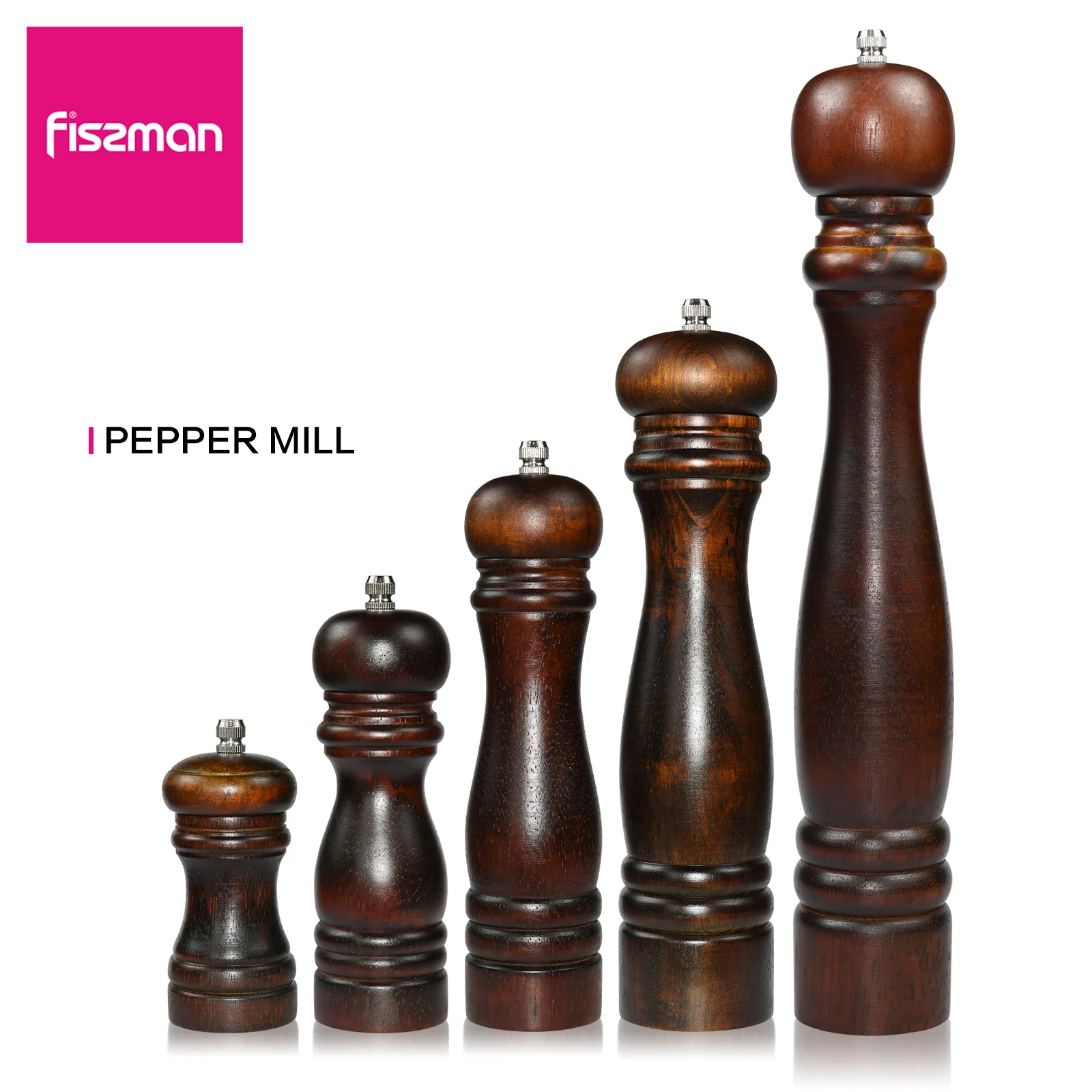 FISSMAN Pepper Mill Rubber Kitchen UtensilStainless Steel Grinder High Quality Tools Wood Manual Salt Grinder Pepper Mil