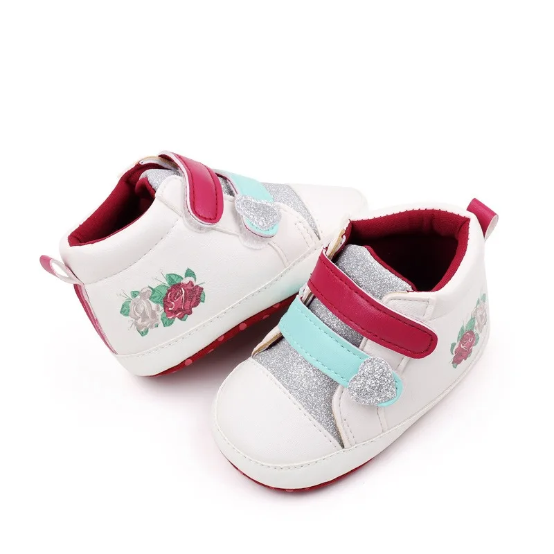 Unisex Baby Casual High Top Shoes with Double Hook Loop Rose Print Pattern in Different Colors for Fall Winter Spring Summer
