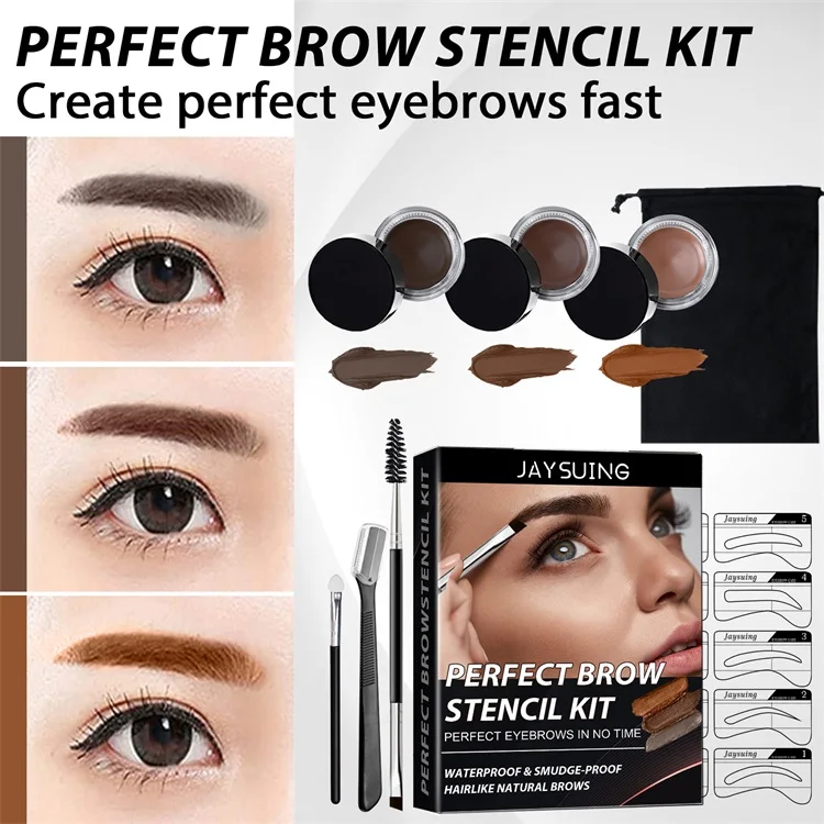 Private label one step eye brow stamp and stencil stick set reusable perfect eyebrow stamp shaping kit brow waterproof cream