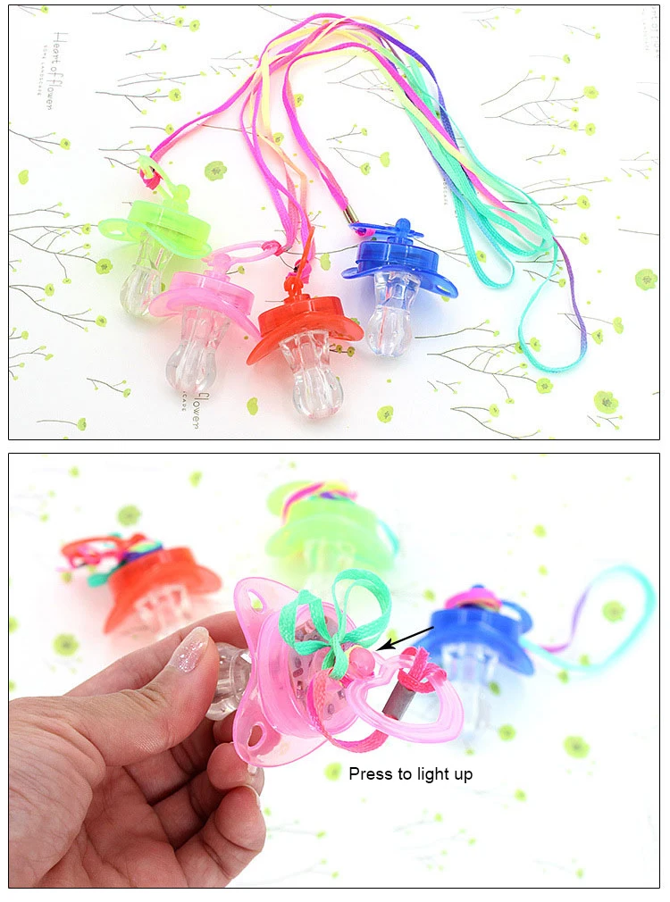 Wholesale Novelty Gifts Flashing Pacifier Toy LED Pacifier Necklace Glow Pacifier For Night Party