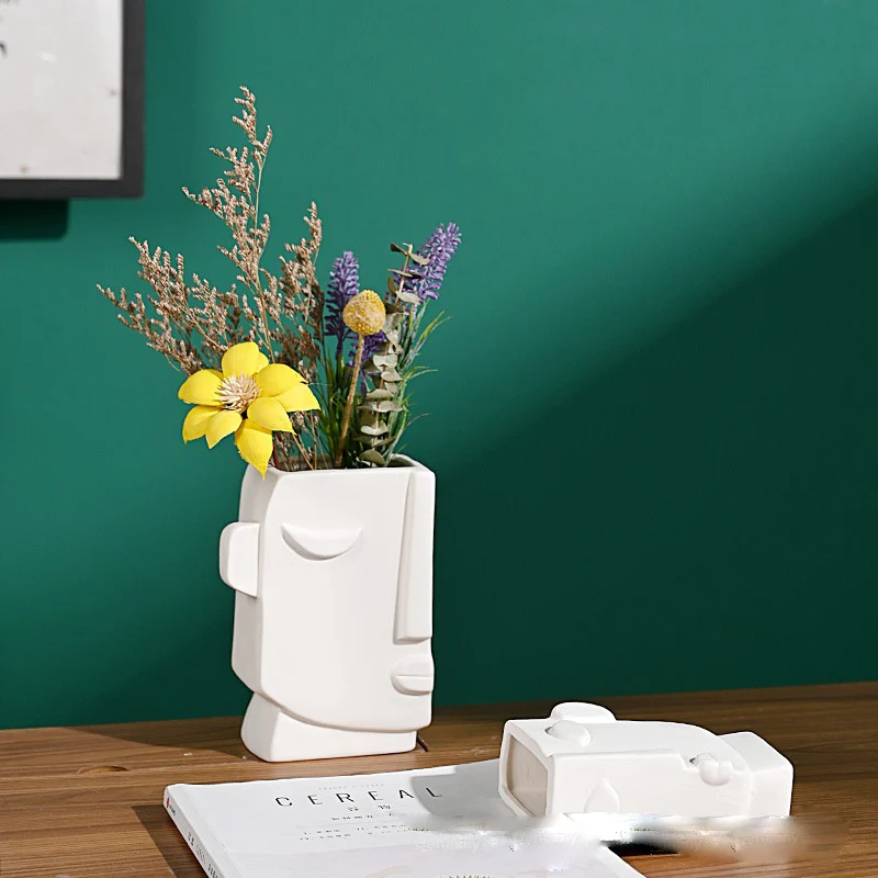 Hot Sale Nordic Modern White Human Face Ceramic Vase For Home Decor Office Table Top Porcelain Flower Pot Accessories