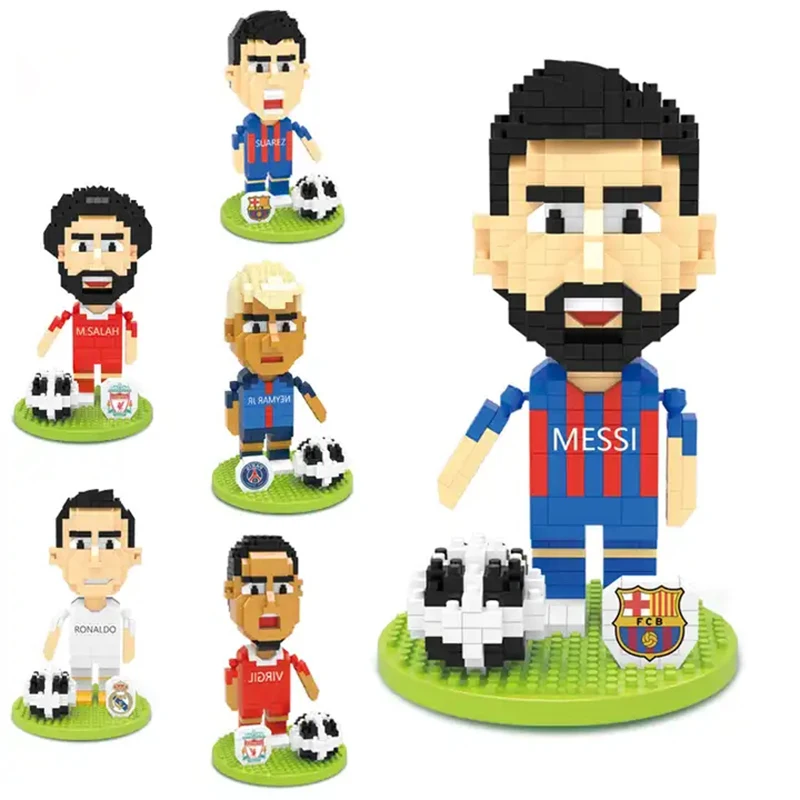 New Self Assemble Sport Football Player Messi Mini Action Figure Connecting Micro Block Toys Building Block Football Figure Set