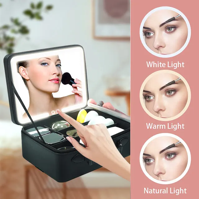 Cosmetic Bag Storage LED Light Professional Box With Mirror Portable Makeup Large Capacity Home Travel