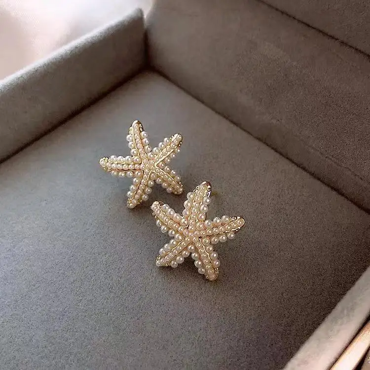 Simple pearl starfish ear stud Baroque French advanced sense ear stud