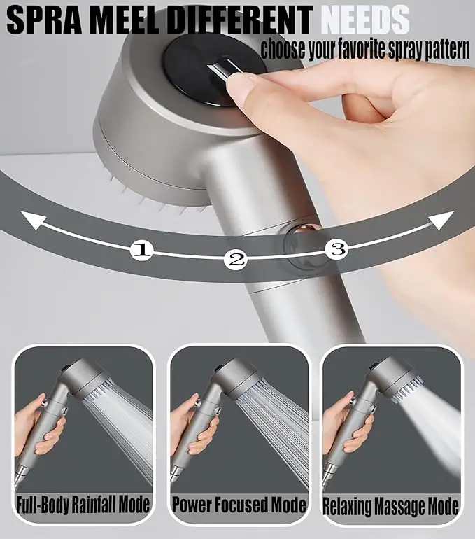 High Water Flow and Multiple Spray Modes Filtered Shower Head with handheld extra PP filter element