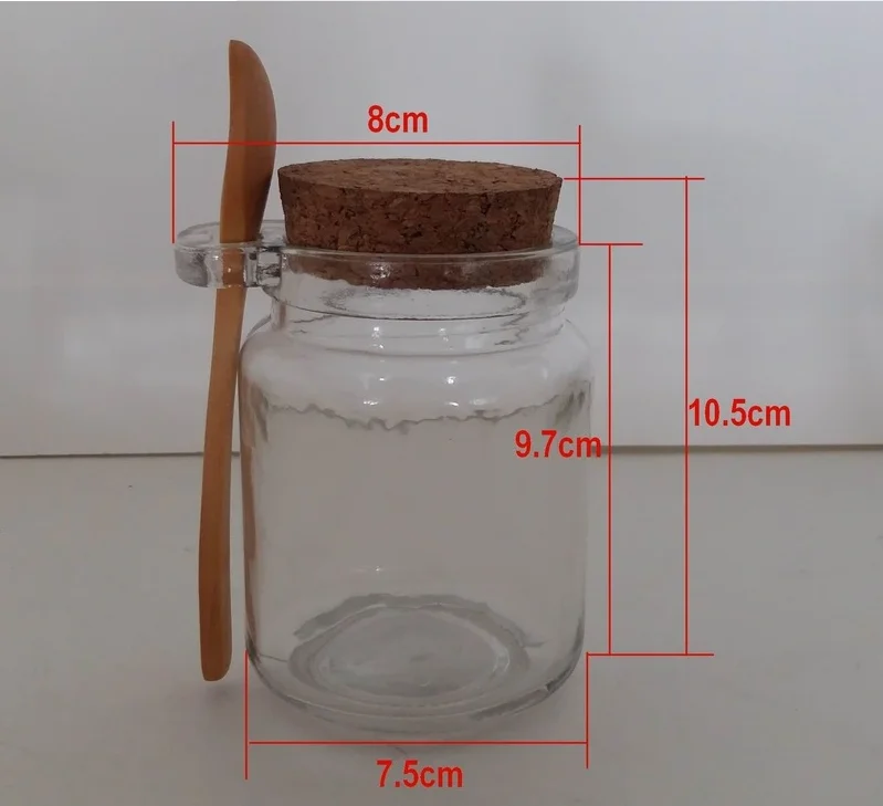 In Stock 8oz 250ml Storage Jar Food Packing Container Round Empty Clear Glass Honey Jar Bath Salt Jar with Wooden Cork and Spoon