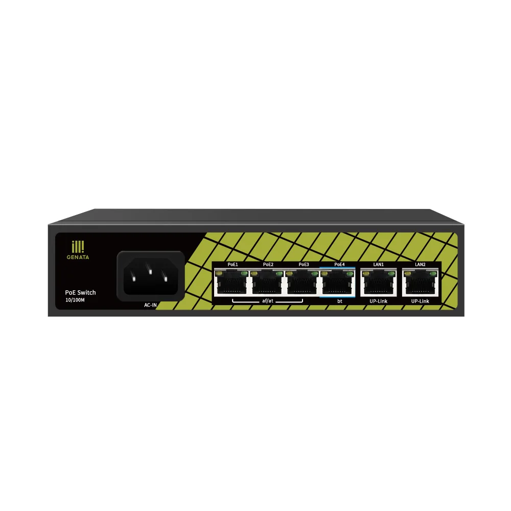 Factory GENATA AI Watchdog 48V Adaptive 250M Unmanaged Network PoE Switches 4 Port with 2 Uplink Port