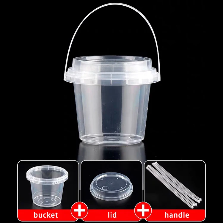 Custom Plastic Bucket Food Grade With Lid 500ml 700ml 1000ml Fruit Yogurt Milk Tea Packing Bucket With Lid