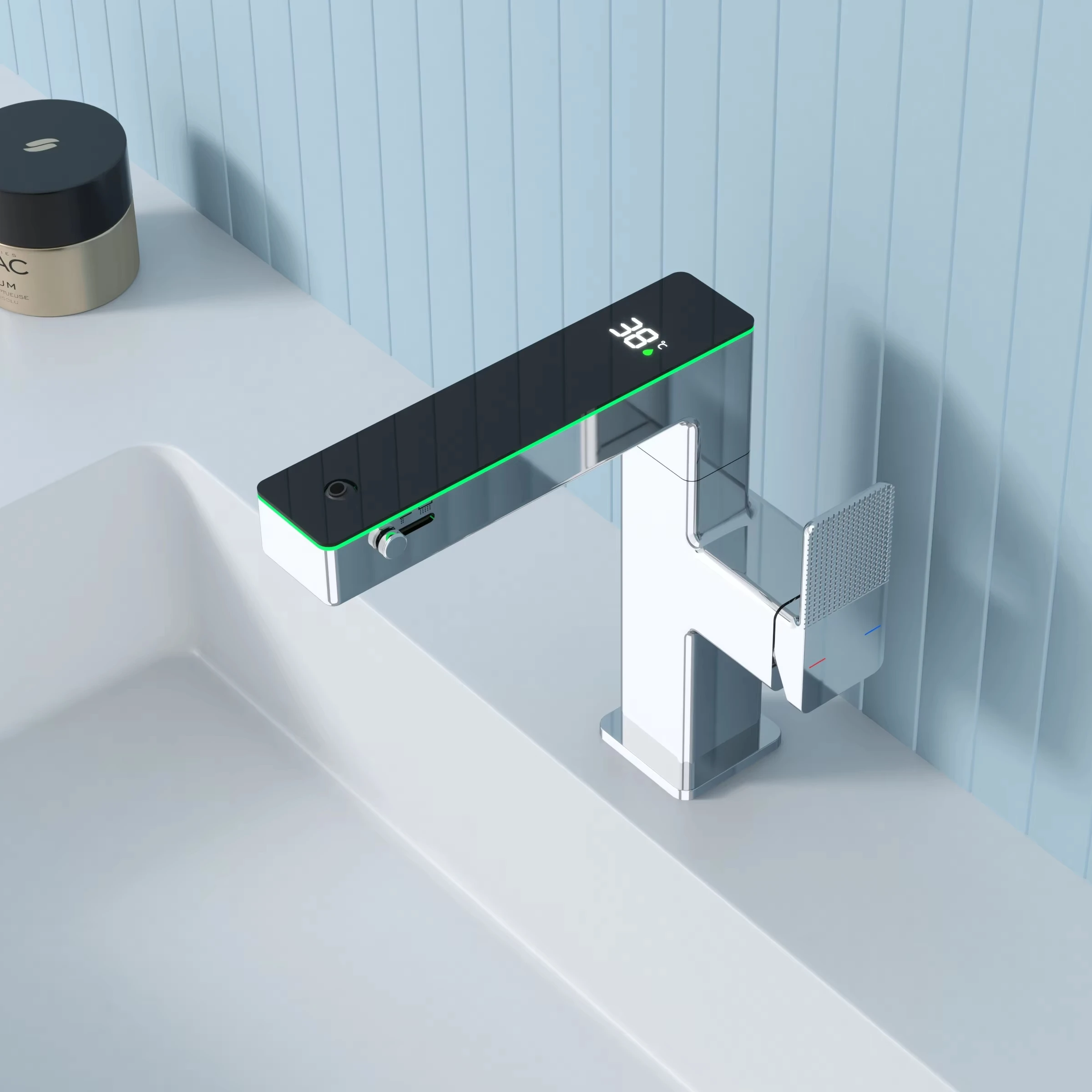 LED Intelligent Digital Temperature Display Hydroelectric Power Smart Surround Atmosphere Brass Chrome Bathroom Basin Faucet