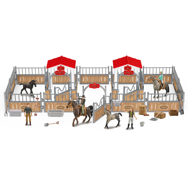 Simulation pretend play animal plastic horses toy stable set for kids