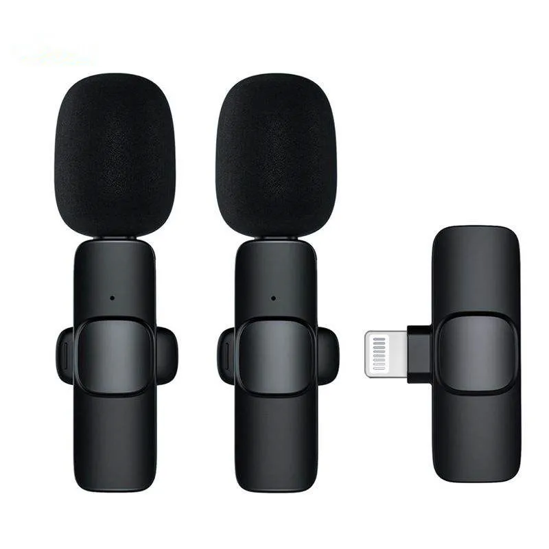 2023 New 1 Drag 2 Microphone Lavalier 2.4ghz 2 In 1 Portable Mini Microphone Wireless Recording Microphone For Iphone