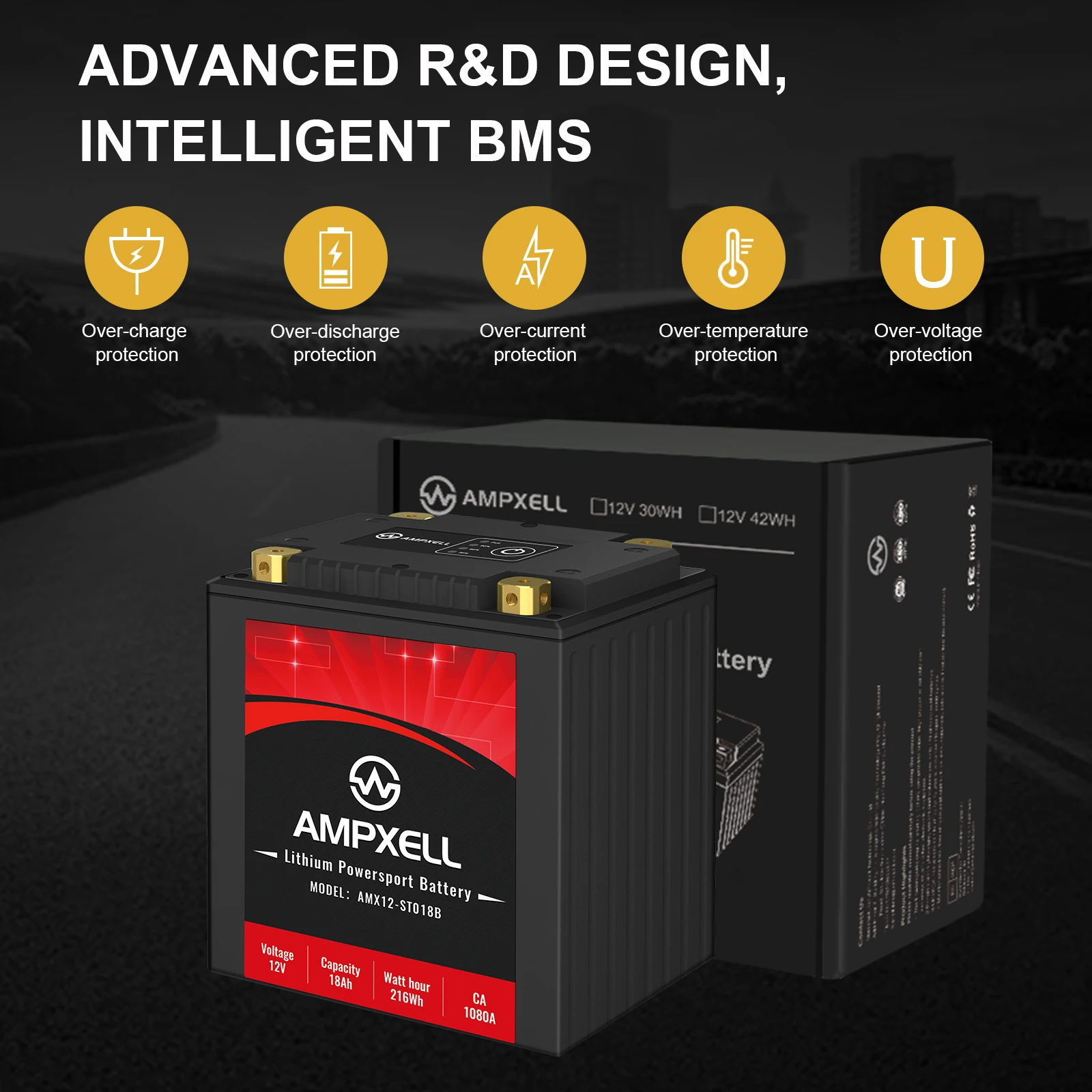 Motorcycle starter battery 12V Starter lithium  battery CCA1080 18Ah LiFePO4 battery car starter