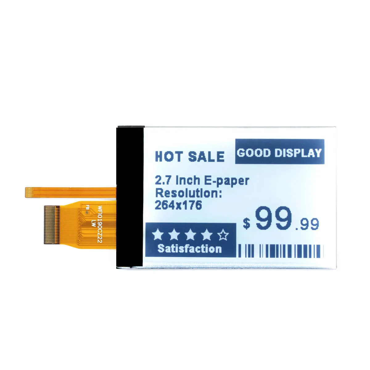 Frontlight black E-Paper 4 LED  2.7 inch epaper display, GDEW027W3-FL02