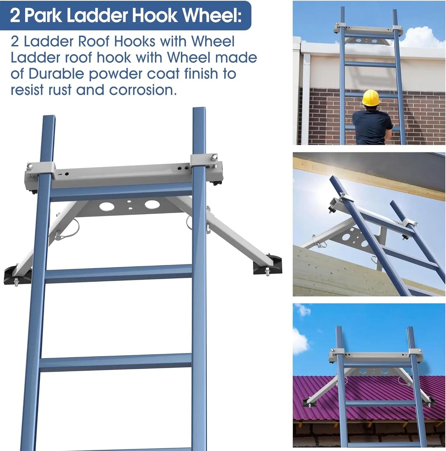 JH-Mech Adjustable Length Ladder Standoff for Roof with Anti-slip Rubber Pad Heavy Duty Extension Ladder Stabilizer