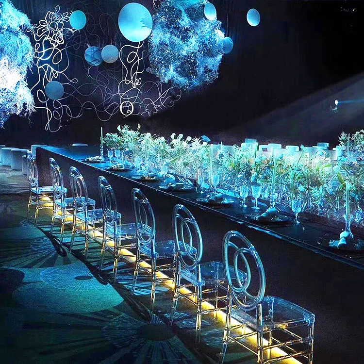 Hot selling fashion hotel lobby banquet Plastic wedding chair chiavari crystal clear wedding chair