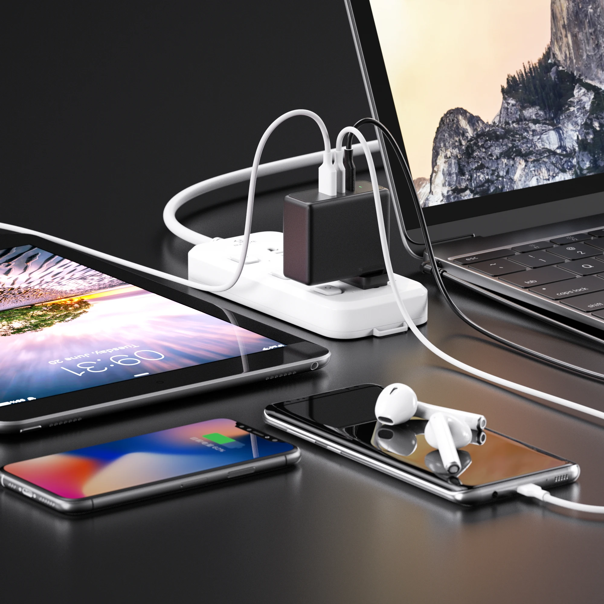 Hot Selling 65W GaN Type-c Quick Charge QC3 Wall PD Charger 3 Ports Universal Wall Charger with power bank/wireless charger