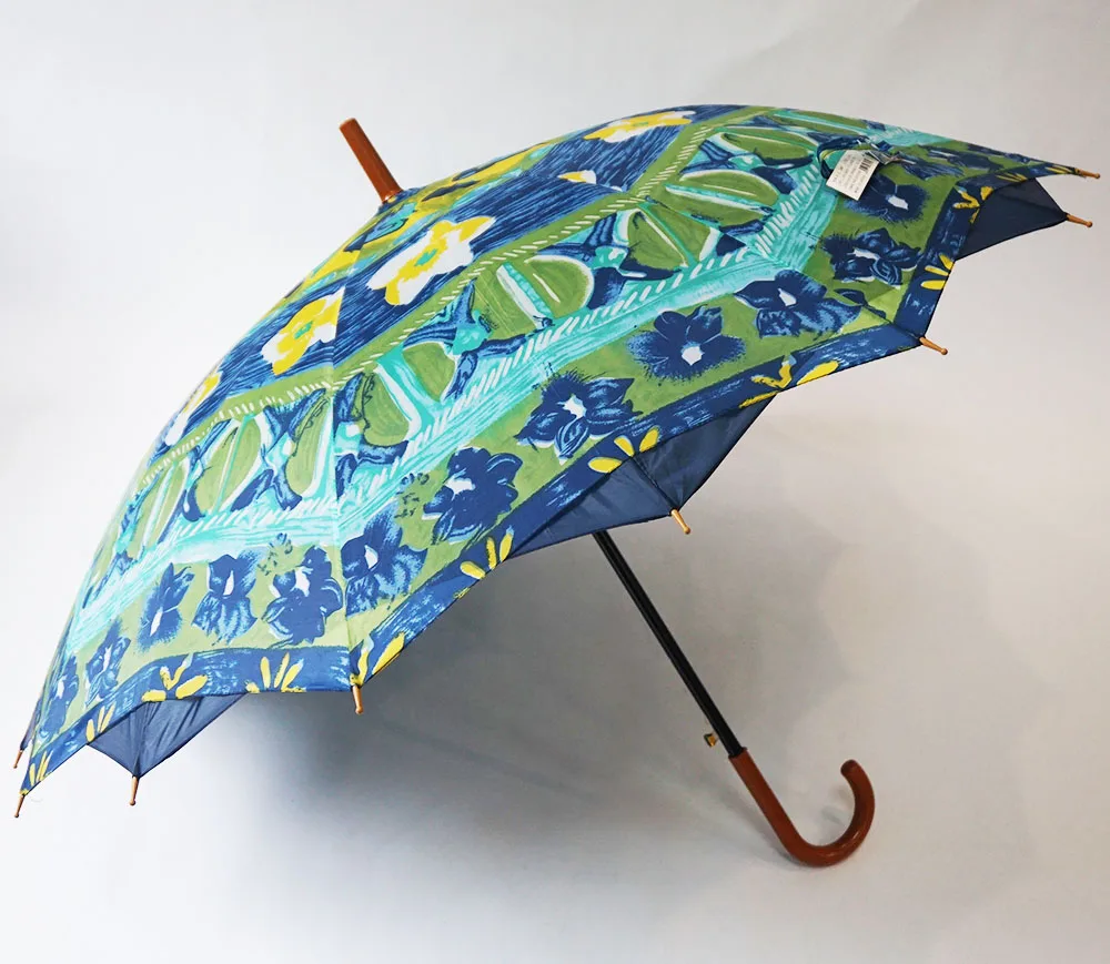 16 Ribs Straight Auto Open Double Layer Cheap Umbrella Customized Design With Silver Printing Leather Handle