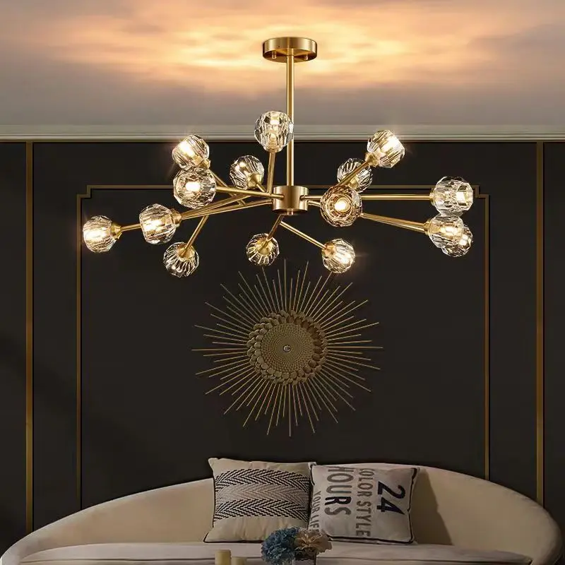 Minimalist household magic bean crystal high-end light luxury all copper luxury chandelier glass led chandelier modern