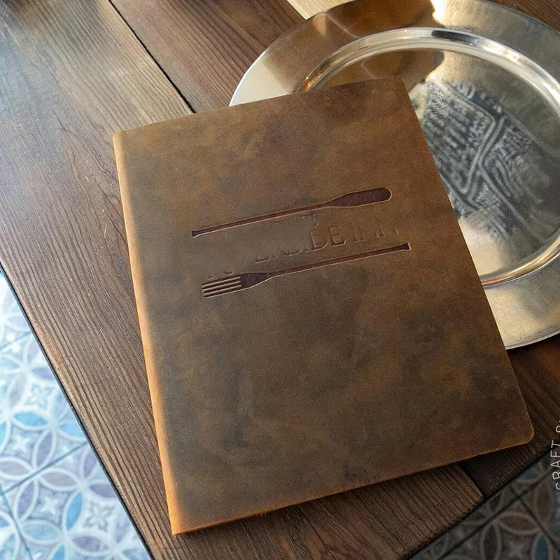 Genuine Leather Menu Cover Hotel Coffee Bar Dark Brown Menu Book Folder A4 Restaurant Menu Covers Leather