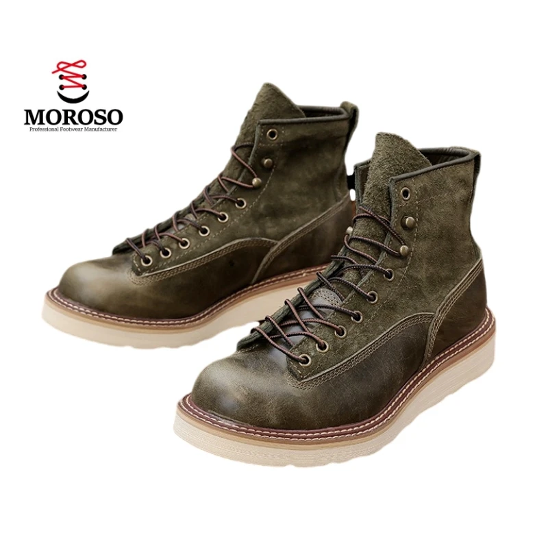 Retro work clothes and boots fashion, British style high-top shoes for men leather boots for men hunting boots