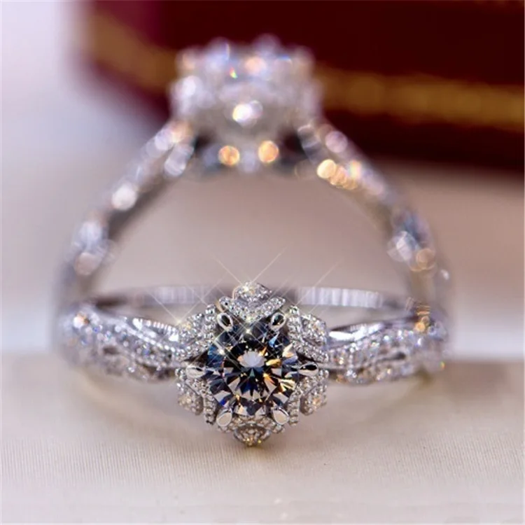 Factory Sale 925 Sterling Silver Cubic Zircon Diamond Engagement Silver Finger Ring