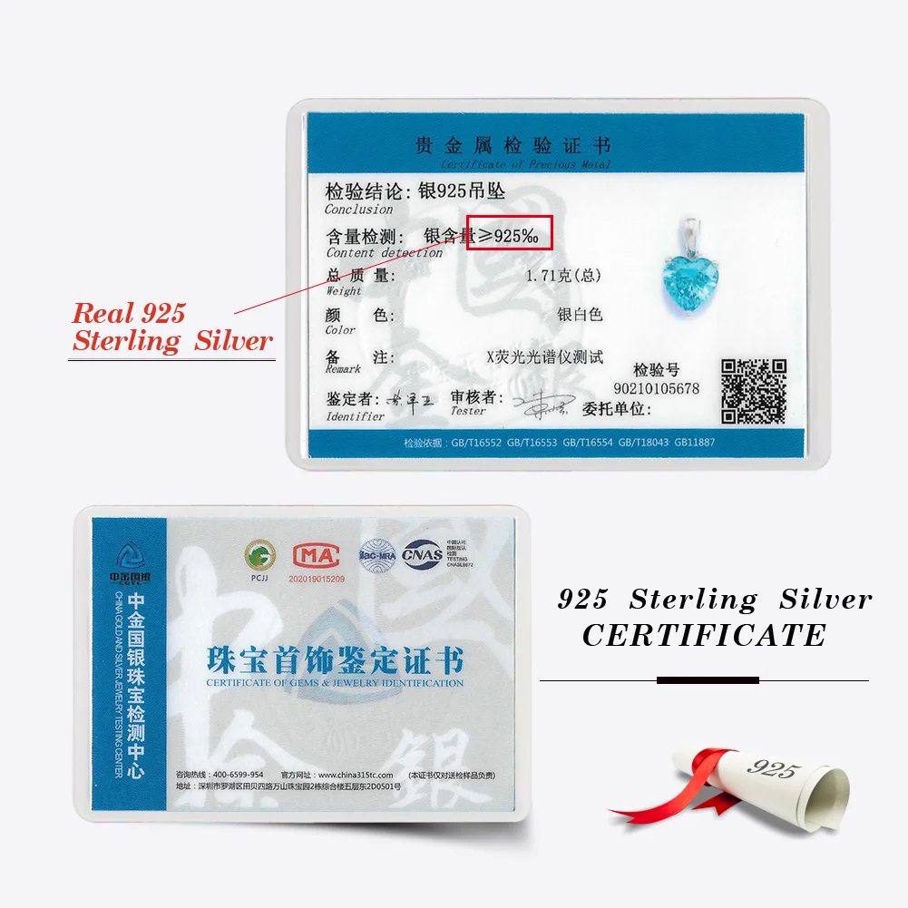 Multi Color Birthstone Crystal Diamond Stones Heart Necklace Jewelry Real 925 Sterling Silver CZ Zircon Pendant Necklaces Women