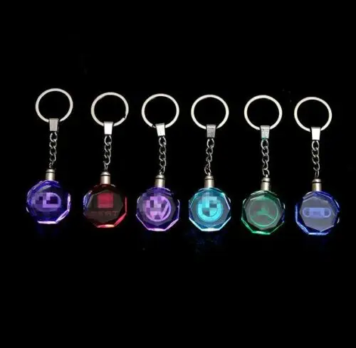 Fashion 3D Laser Engraved Light Up Transparent Crystal Keyring/LED Flash light Crystal Key Chains Promotion Gift