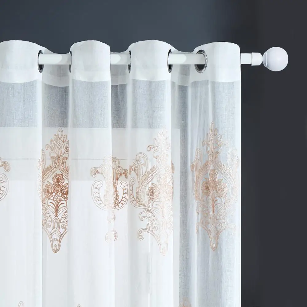 2018 Hot Style Door Embroidered Window Curtain Continuous Sheer Curtain Fabric Linen Sheer Curtains Best Selling Customized