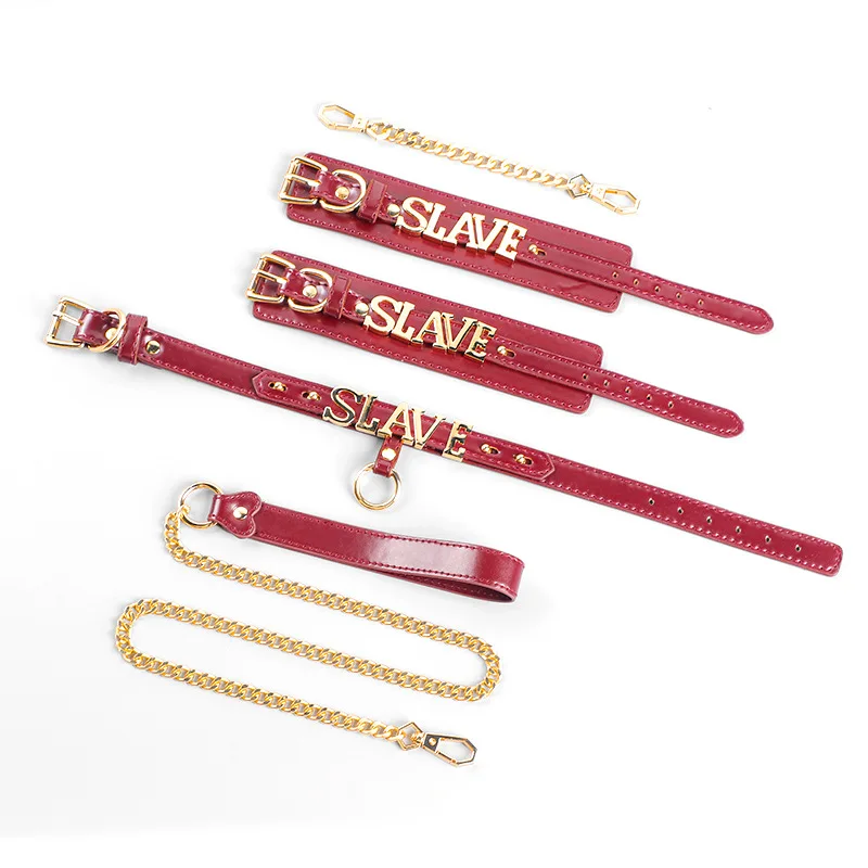 High Quality SM Leather Erotica Set  Alphabet Bondage Collar Handcuffs Other Adult Sex Products