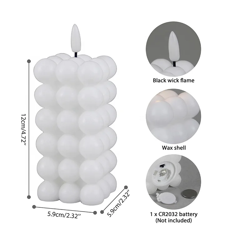 Valentines Day Flickering Real Wax Bubble Cube LED Battery Operated White Flameless Candles with Timer