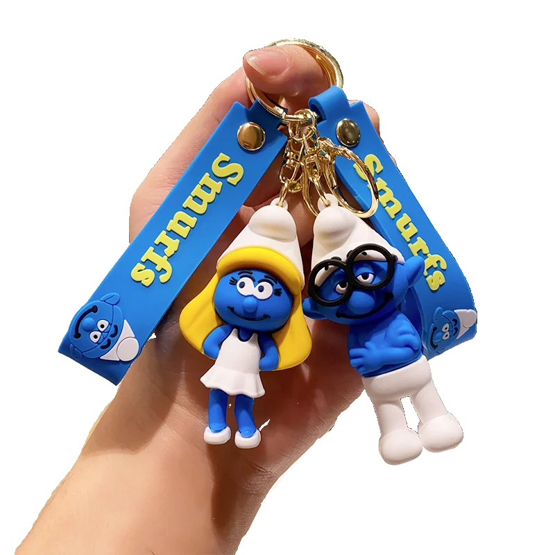 Fantasy Animated Movie Smurfs Toy Keychain Promotional Wholesale PVC Anime KeyChain Accessories Silicone Doll Small Gift Pendant