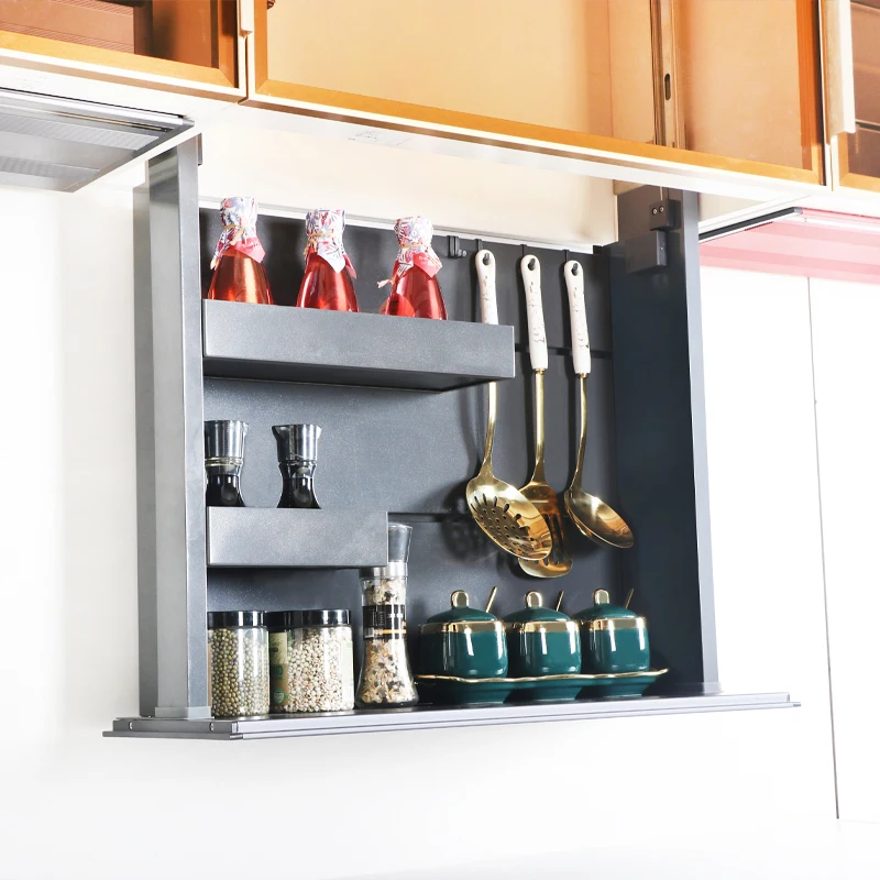 Custom Home Kitchen Electric Lift Wall Cabinet Pull Basket Kitchen Cabinet Organizer Stainless Steel Storage Rack Wholesale