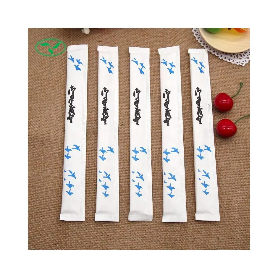 Disposable Take Away Food Chopsticks Bamboo Twins Tensoge Round Square Chopstick With Custom Paper Cover