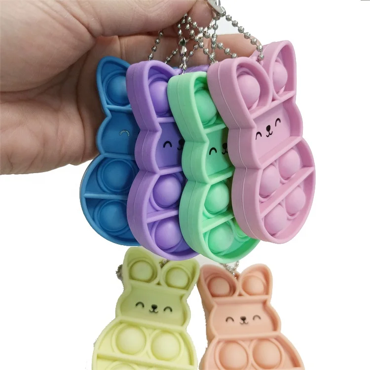 New Cute Silicone Rabbit Stress Relief Keychain Easter Bunny Push Bubble Pop Keychain Toys for Easter days