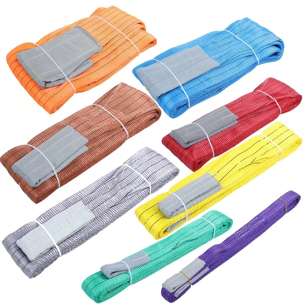 2T one way belt color code textile tape lifting slings belt crane flat polyester lift webbing sling