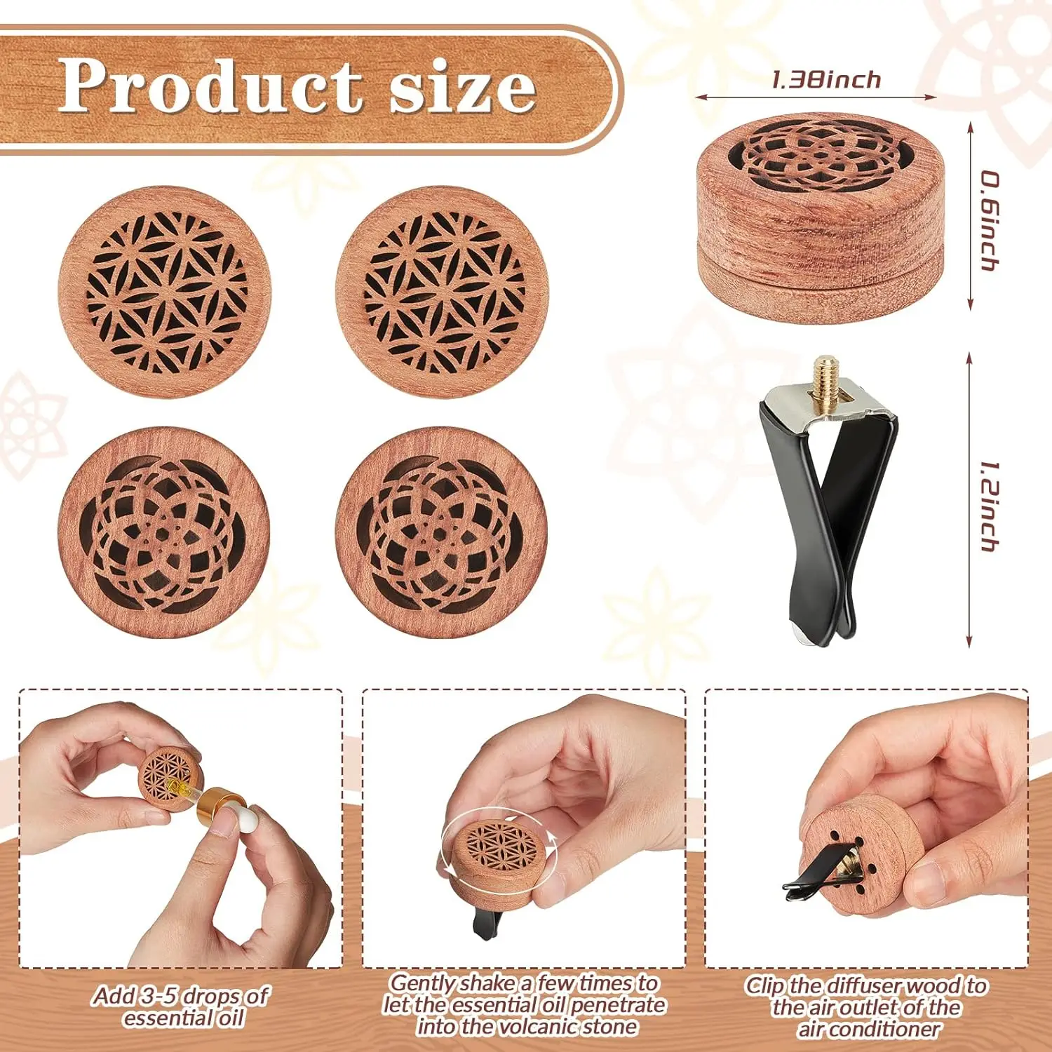 Essential Oil Car Diffuser Car Aromatherapy Wood Car Oil Diffusers Lava Stone Aroma Diffuser