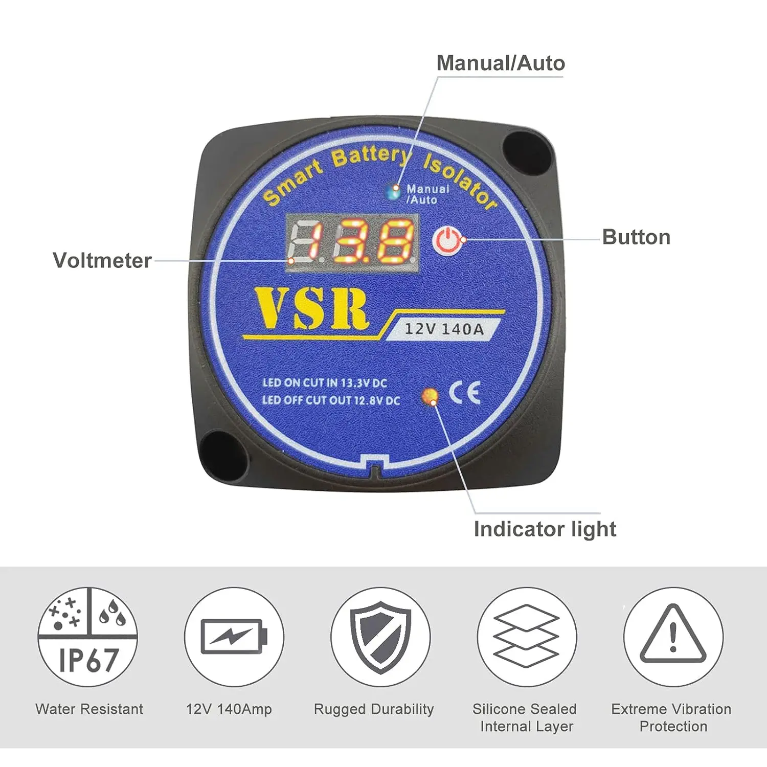 Dual Battery Isolator 12V 140Amp Manual and Auto modes Voltage Sensitive Relay VSR Compatible with RV Marine Car Vehicle Truck