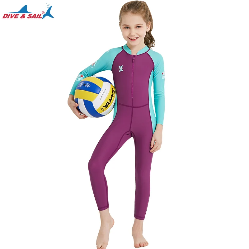 New Kids Long Sleeve Swimming Suit Child Front Zip Summer Beachwear Uv Rash Guard Swimsuit Wetsuit For Boys Girls