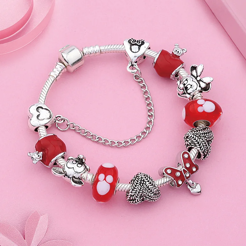 Girls Charm Bracelet Kids Crystal Beaded Bracelets  Diy Mickey Minnie Series Bracelet Diamond Charms Cuff Bangles Jewelry