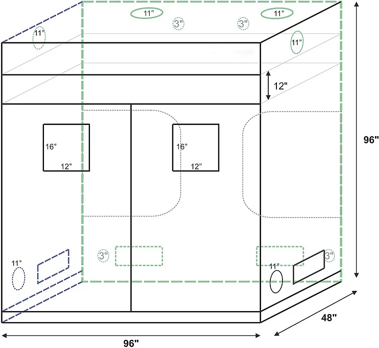Custom Rectangle 1680D Mylar Outdoor Full Complete Kit Garden Greenhouse 8X8 Ft Adjustable Height Plant Growing Tent
