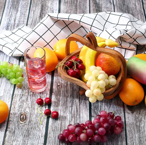 Collapsible Bamboo Fruit Basket Dried Fruit wooden Basket bamboo food Tray Turns into Wooden Snack basket