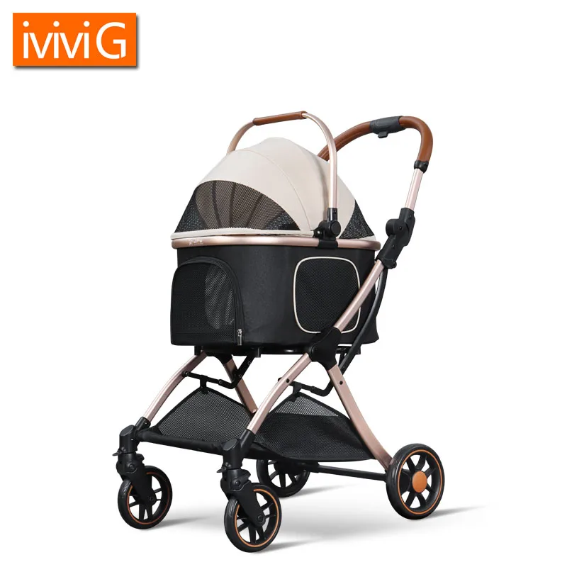 Factory Price Luxury Aviation Aluminum Frame Folding Stroller With Shock Absorption System Outdoor Travel Dog Cat Trolley