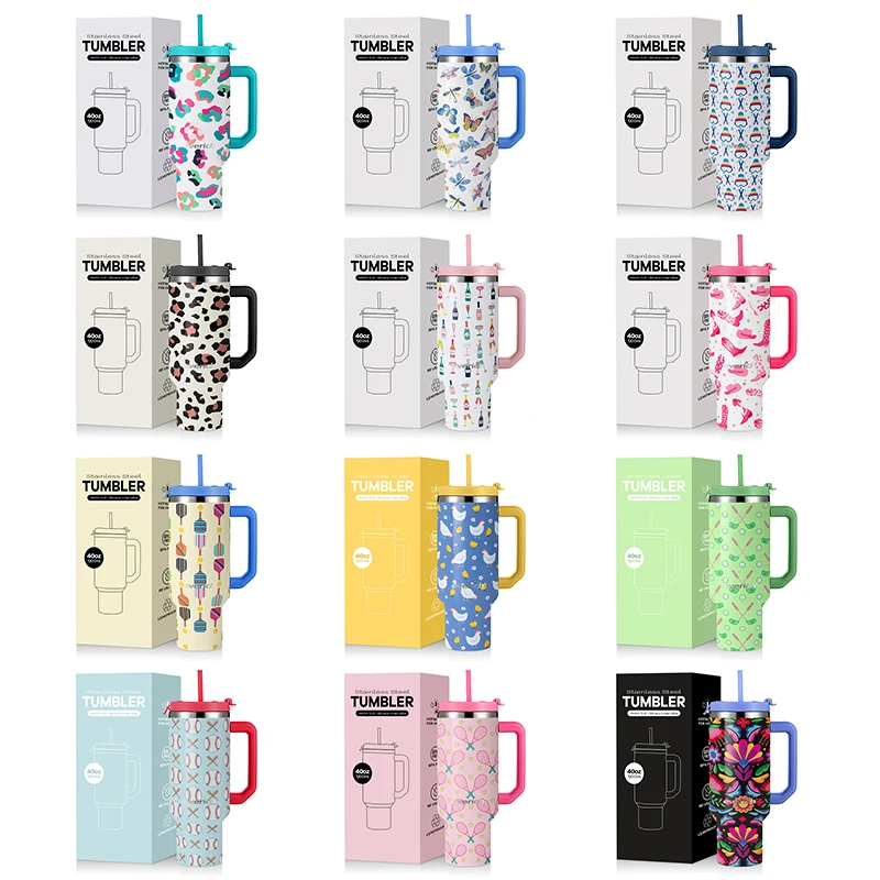 Large capacity tritan BPA lid stainless steel wholesale bulk 40oz tumbler with straw handle