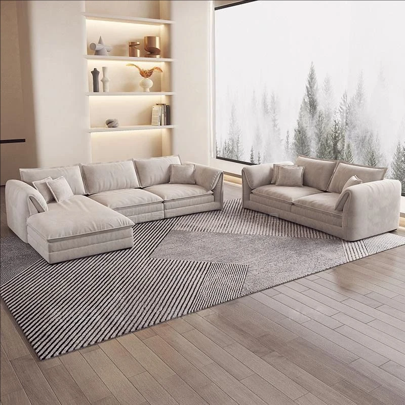 Italian High-End Designer Sofa Foshan Furniture Light Luxury Tufted Fabric Three-Seater for Apartment Workshop Use Luxury Villas