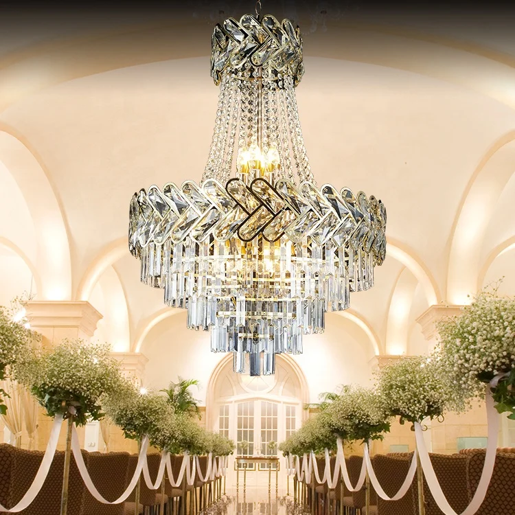 Luxury Style Modern Decoration Gold Pendant Light Hotel Lobby Wedding Crystal LED Chandelier