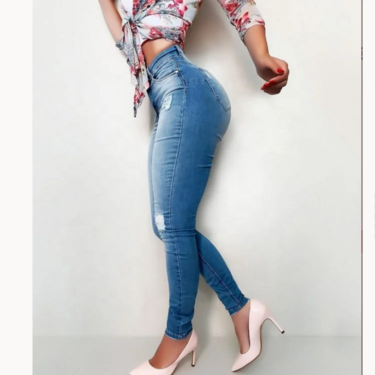 Горячая оптовая продажа Новые рваные узкие женские джинсы брюки для женщин