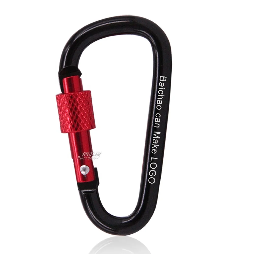 6#D shaped aluminium alloy metal black and red locking snap ring screw Keychain swivel clip hook hat leather belt carabiner